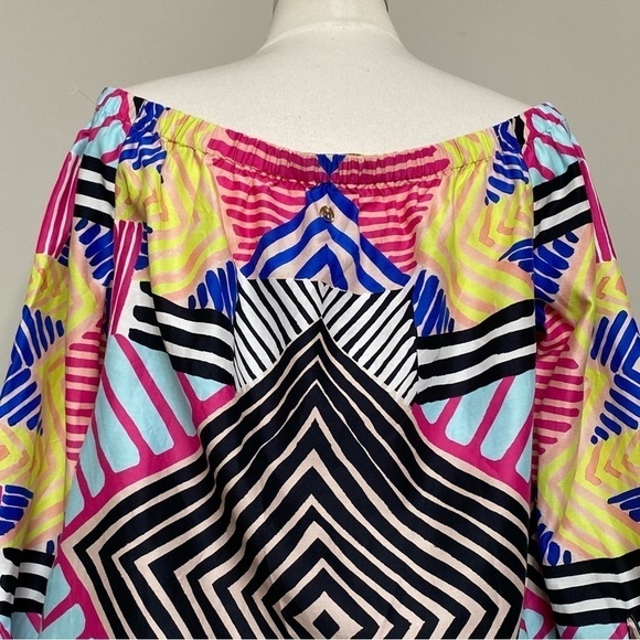 Marie Oliver Multicolor Off the Shoulder Geometric Silk Blend Top, Medium - Picture 6 of 11